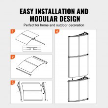 VEVOR Window Door Awning Canopy 38" x 117", UPF 50+ Polycarbonate Entry Door Outdoor Window Awning Exterior, Front Door Overhang Awning for Sun Shutter, UV, Rain, Snow Protection, Hollow Sheet