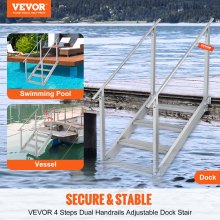 VEVOR Dock Ladder, 30''-38'' Adjustable Height, 500 lbs Load Capacity, Aluminum Alloy 4 Steps Pontoon Boat Ladder with Dual Handrails & Nonslip Rubber Mat, Ideal for Ship/Lake/Pool/Marine Boarding