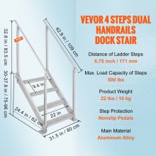 VEVOR Dock Ladder, 30''-38'' Adjustable Height, 500 lbs Load Capacity, Aluminum Alloy 4 Steps Pontoon Boat Ladder with Dual Handrails & Nonslip Rubber Mat, Ideal for Ship/Lake/Pool/Marine Boarding