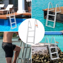 VEVOR Dock Ladder, Removable 3 Steps, 350 lbs Load Capacity, Aluminum Alloy Pontoon Boat Ladder with 4'' Wide Step & Nonslip Rubber Mat, Easy to Install for Ship/Lake/Pool/Marine Boarding