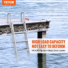 VEVOR Dock Ladder, Flip-Up 4 Steps, 350 lbs Load Capacity, Aluminum Alloy Pontoon Boat Ladder with 4'' Wide Step & Nonslip Rubber Mat, Easy to Install for Ship/Lake/Pool/Marine Boarding