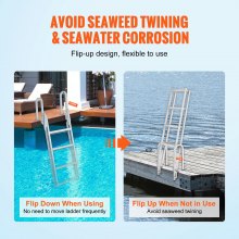 VEVOR Dock Ladder, Flip-Up 4 Steps, 350 lbs Load Capacity, Aluminum Alloy Pontoon Boat Ladder with 4'' Wide Step & Nonslip Rubber Mat, Easy to Install for Ship/Lake/Pool/Marine Boarding