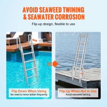 VEVOR Dock Ladder, Flip-Up 5 Steps, 350 lbs Load Capacity, Aluminum Alloy Pontoon Boat Ladder with 4'' Wide Step & Nonslip Rubber Mat, Easy to Install for Ship/Lake/Pool/Marine Boarding