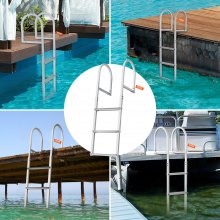 VEVOR Dock Ladder, Removable 3 Steps, 500 lbs Load Capacity, Aluminum Alloy Pontoon Boat Ladder with 3.1'' Wide Step & Nonslip Rubber Mat, Easy to Install for Ship/Lake/Pool/Marine Boarding