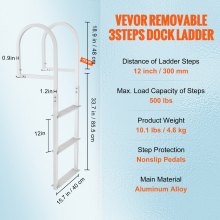 VEVOR Dock Ladder, Removable 3 Steps, 500 lbs Load Capacity, Aluminum Alloy Pontoon Boat Ladder with 3.1'' Wide Step & Nonslip Rubber Mat, Easy to Install for Ship/Lake/Pool/Marine Boarding