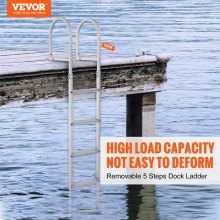 VEVOR Dock Ladder, Removable 5 Steps, 500 lbs Load Capacity, Aluminum Alloy Pontoon Boat Ladder with 3.1'' Wide Step & Nonslip Rubber Mat, Easy to Install for Ship/Lake/Pool/Marine Boarding