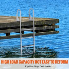 VEVOR Dock Ladder, Flip-Up 4 Steps, 350 lbs Load Capacity, Aluminum Alloy Pontoon Boat Ladder with 2'' Wide Step & Nonslip Rubber Mat, Easy to Install for Ship/Lake/Pool/Marine Boarding