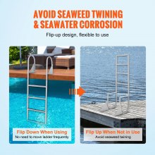 VEVOR Dock Ladder, Flip-Up 4 Steps, 350 lbs Load Capacity, Aluminum Alloy Pontoon Boat Ladder with 2'' Wide Step & Nonslip Rubber Mat, Easy to Install for Ship/Lake/Pool/Marine Boarding