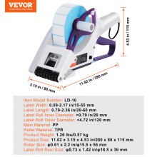 VEVOR Manual Label Applicator, 0.59-2.17 inches Label Width, 0.79-2.36 inches Label Length, Portable Hand-Held Labeling Machine with Label Roll and TPR Roller for Round Bottles, Boxes, Fruits Labeling