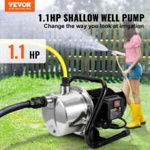 VEVOR Shallow Well Pump, 1.1 HP 115V, 978 GPH 131 ft Height, 69.6psi Max Pressure, Portable Stainless Steel Sprinkler Booster Jet Pumps for Garden Lawn Irrigation system, Lake Fountain, Water Transfer