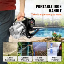 VEVOR Shallow Well Pump, 1.1 HP 115V, 978 GPH 131 ft Height, 69.6psi Max Pressure, Portable Stainless Steel Sprinkler Booster Jet Pumps for Garden Lawn Irrigation system, Lake Fountain, Water Transfer