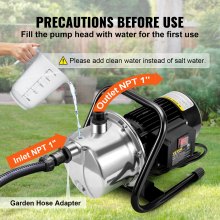 VEVOR Shallow Well Pump, 1.1 HP 115V, 978 GPH 131 ft Height, 69.6psi Max Pressure, Portable Stainless Steel Sprinkler Booster Jet Pumps for Garden Lawn Irrigation system, Lake Fountain, Water Transfer