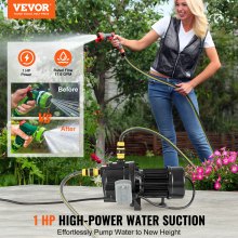 VEVOR 1HP Premium Cast Iron Shallow Well Jet Water Pump, 115 Volt, 17.6 GPM 164 FT Maximum Head Irrigation Water Pump, for Agricultural Garden Irrigation System High-Rise Water Supply Shower Booster