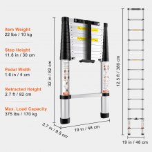 VEVOR Telescoping Ladder, 12.5 FT Aluminum One-button Retraction Collapsible Extension Ladder, 375 LBS Capacity w/ Non-slip Feet, Portable Multi-purpose Compact Ladder for Home, RV, Loft, ANSI Listed