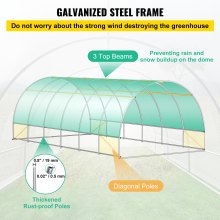 VEVOR Walk-in Tunnel Greenhouse, 20 x 10 x 7 ft Portable Plant Hot House w/ Galvanized Steel Hoops, 3 Top Beams, Diagonal Poles, 2 Zippered Doors & 12 Roll-up Windows, White