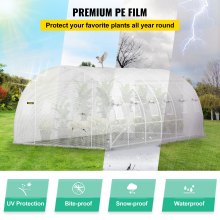 VEVOR Walk-in Tunnel Greenhouse, 20 x 10 x 7 ft Portable Plant Hot House w/ Galvanized Steel Hoops, 3 Top Beams, Diagonal Poles, 2 Zippered Doors & 12 Roll-up Windows, White