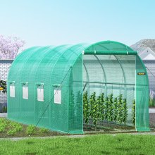 VEVOR Walk-in Tunnel Greenhouse, 14.8 x 6.6 x 6.6 ft Portable Plant Hot House w/ Galvanized Steel Hoops, 1 Top Beam, Diagonal Poles, Zippered Door & 8 Roll-up Windows, Green