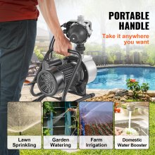 VEVOR Shallow Well Pump, 1 HP 115V, 1200 GPH 164 ft Head, Max 87 psi, Portable Stainless Steel Sprinkler Booster Jet Pumps with Automatic Controller for Garden Lawn Irrigation system, Water Transfer