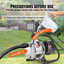 VEVOR Shallow Well Pump, 1 HP 115V, 1200 GPH 164 ft Head, Max 87 psi, Portable Stainless Steel Sprinkler Booster Jet Pumps with Automatic Controller for Garden Lawn Irrigation system, Water Transfer