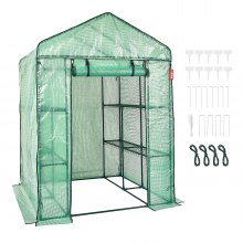 VEVOR Walk-in Green House, 4.6 x 4.6 x 6.6 ft , Greenhouse with Shelves, High Strength PE Cover with Zipper Door and Steel Frame, Assembly in Minutes, Suitable for Planting and Storage