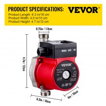 VEVOR Recirculating Pump, 120W 110V Water Circulator Pump, Automatic Start Circulating Pump NPT 3/4" w/Brass Fittings, Stainless Steel Pump Head, Two Control Mode for Home Electric Water Heater System