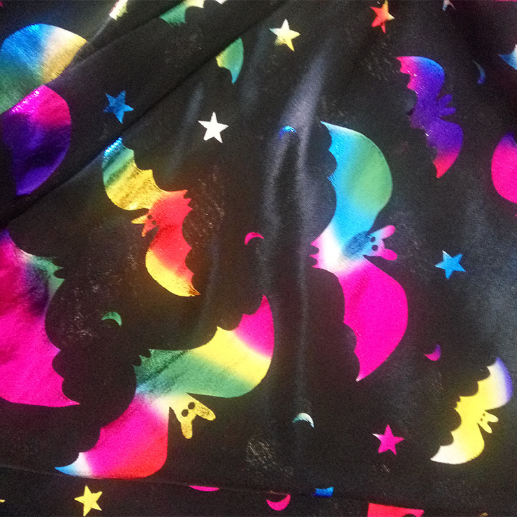 Wholesale Halloween Stars Moon Print Knitted Gilding Fabrics Halloween Colorful Bat Hat Cape Fabric Foil Hot Stamping Fabric