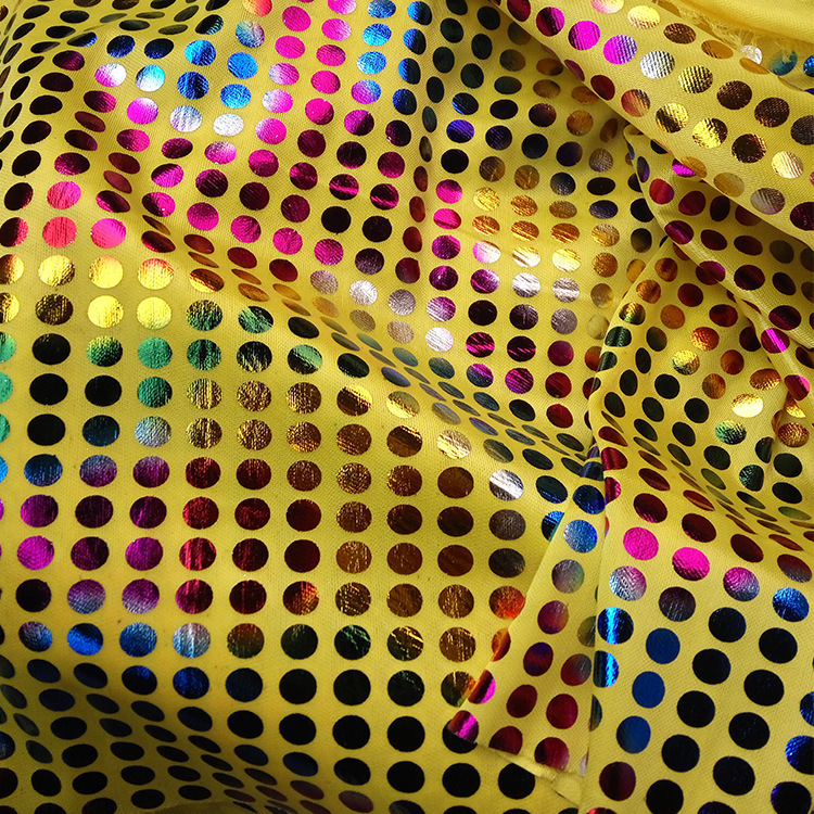 Sparkle Rainbow Color Large Dot Bronzing Fabric Solid Holographic Polyester Knitted Gold Foil Hot Stamping Foiling Fabric