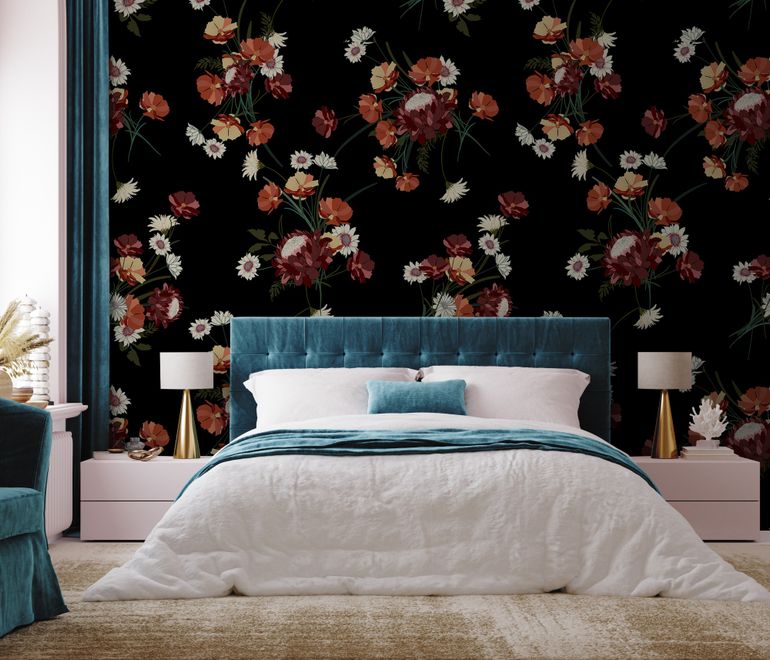 Chinese Red Floral Wallpaper Mural