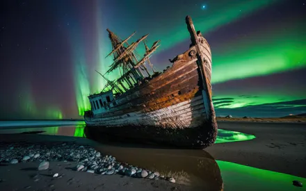 Northern Lights, Sky, Ship