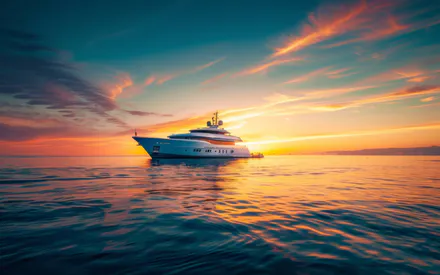 Yacht, Ship, Sea, Sunset, AI Art