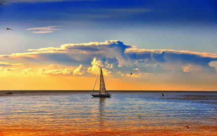 Sea, Yacht, Sunset