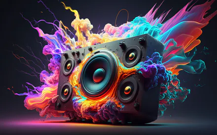 Subwoofer, Speaker, Column, Sound, Music, Sound Waves, Smoke, Paints