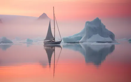 Yacht, Sunset, Ocean, Reflection, Landscape