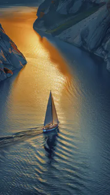 Yacht, Sail, Sunset, River, Rocks, Evening