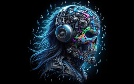 Skull, Headphones, Music, Amoled