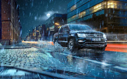 Volkswagen Amarok, Jeep, Pickup, Night, Rain