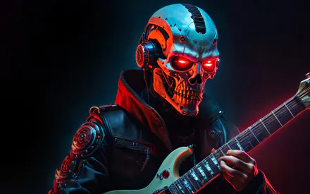 Fantasy, Skeleton, Guitarist, Guitar, Red Eyes