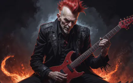 Guitarist, Man, Guitar, Flame, Punk, Gothic, AI Art