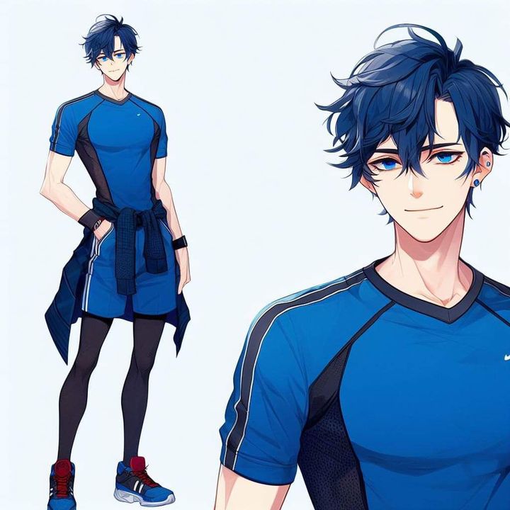 Appearance: Short blue hair, blue eyes, athletic build