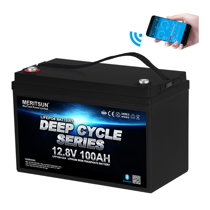 Lipo Battery 12v 100ah Lifepo4 Battery Free MERITSUN APP Control 10 Years>4000 Cycles @1C 80%DOD