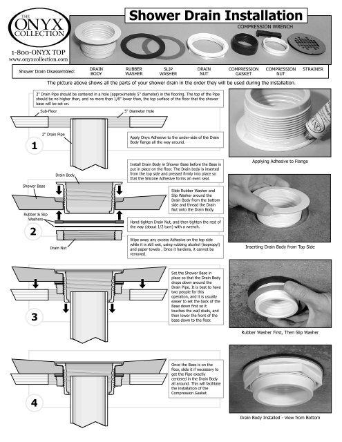 shower drain installation instructions - Onyx Collection