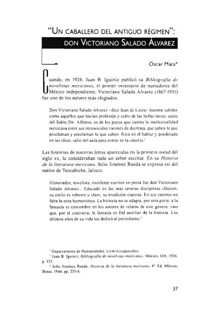 Un caballero del antiguo régimen'': don Victoriano Salado Álvarez ...