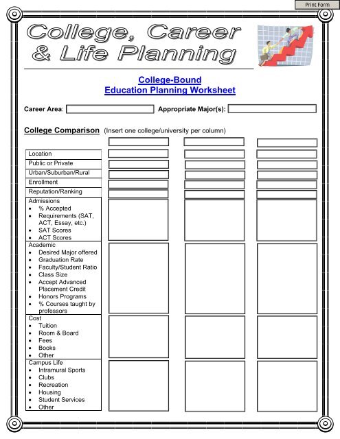 College Planning Worksheet - Worksheets For Kindergarten