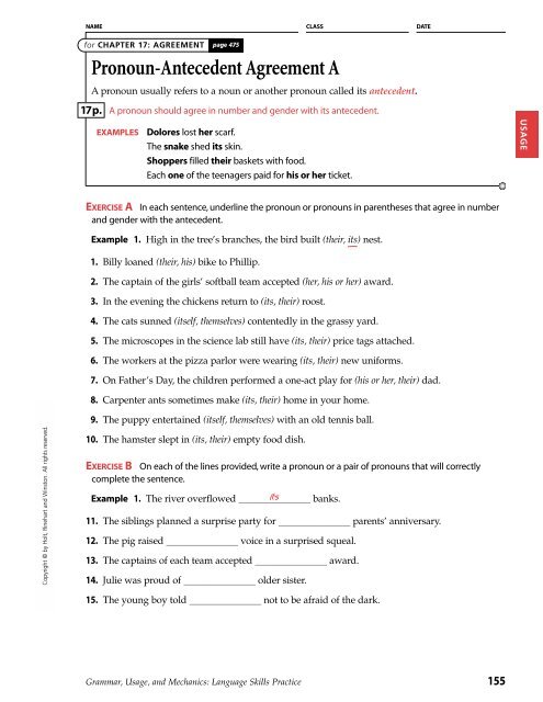 Pronoun And Antecedent Agreement Practice