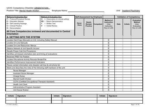 Nurse Orientation Checklist