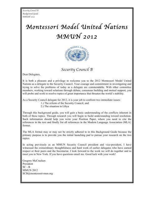 Security Council B Montessori Model United Nations