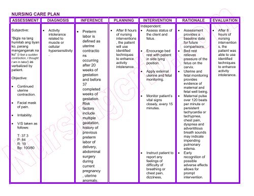 NURSING CARE PLAN - Nursing Crib