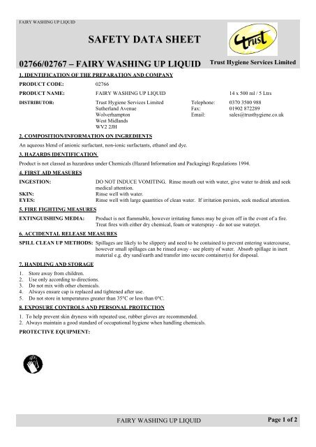 SAFETY DATA SHEET 02766/02767 FAIRY WASHING UP LIQUID ...