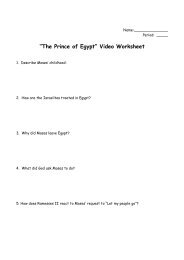 “The Prince of Egypt” Video Worksheet