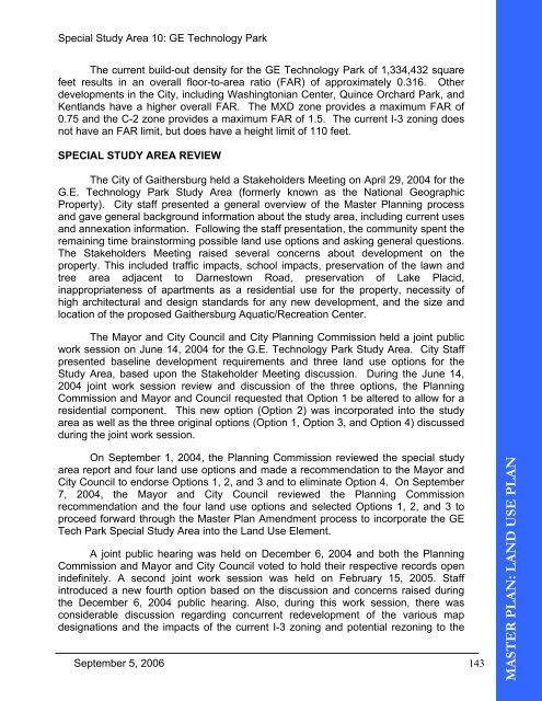 master plan: land use plan special study area 10: ge technology park